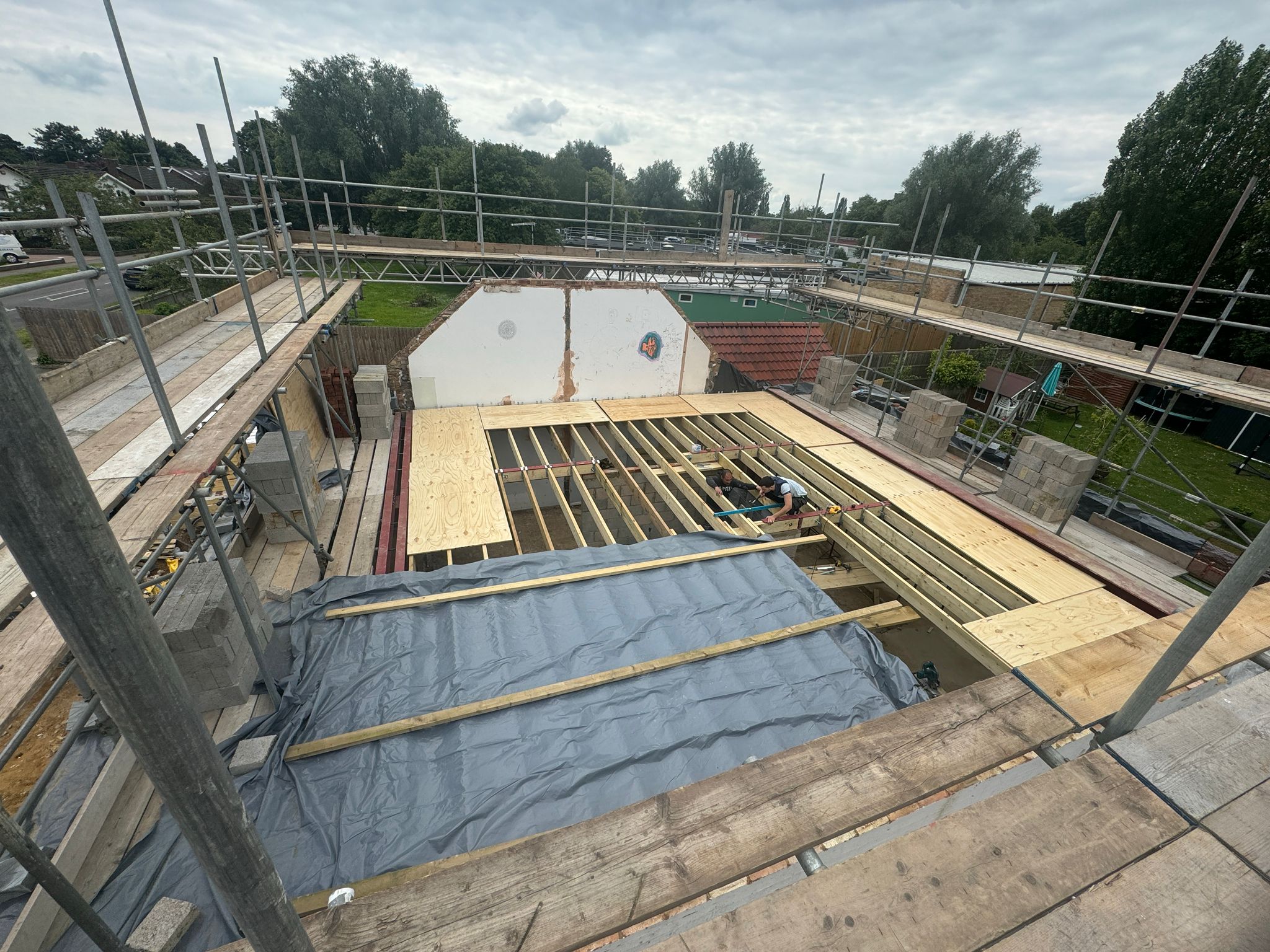 New first-floor joists installed over the ground floor