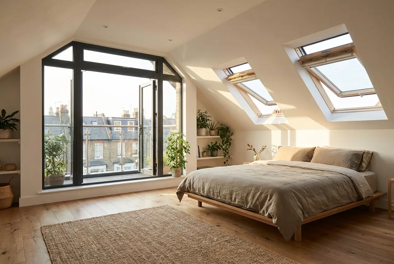 Bright lower-ground living space created in a basement project — illustrative